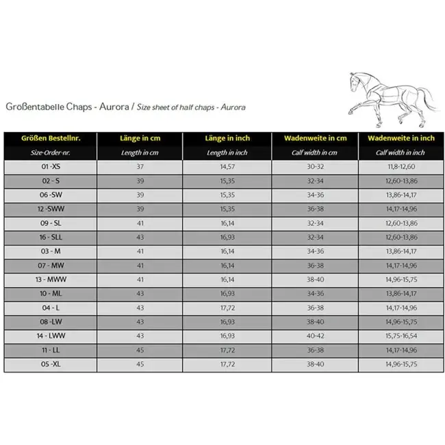 chaps kavalkade aurora maattabel.webp