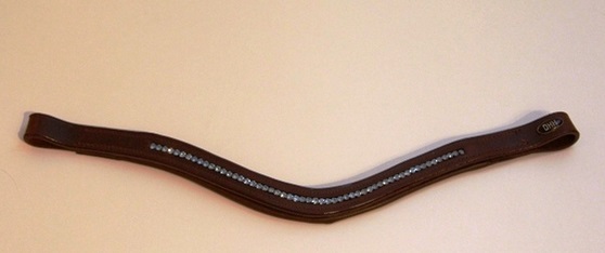 [frontriem, dhh, bruin, swarovski, lbb 551-Pony] Frontriem DHH bruin gebogen met blauwe steentjes (Pony)